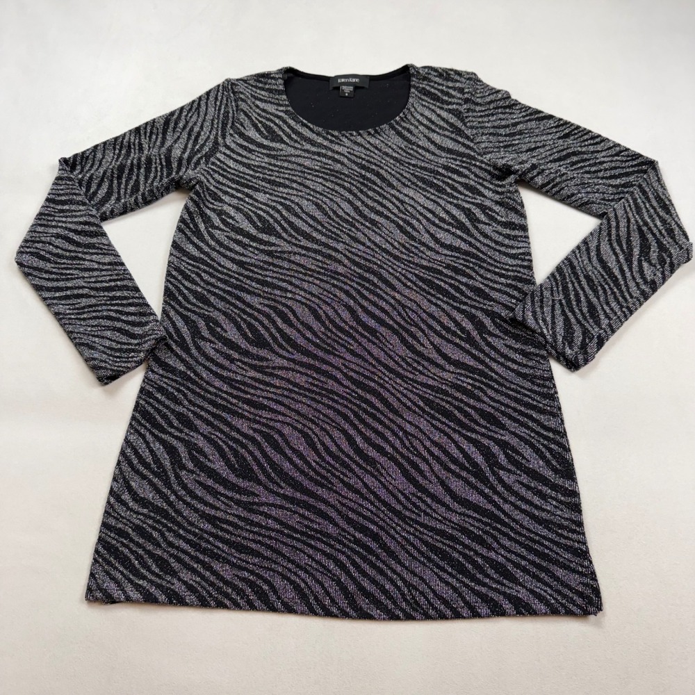 Karen Kane Womens Black Silver Metallic Zebra Print Long Sleeve Tunic Top S